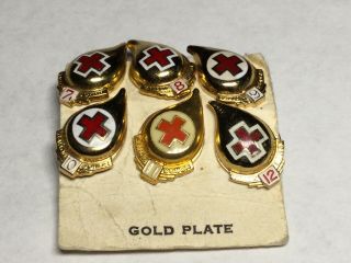 6 Vintage Gold Plate American Red Cross Blood Donor Pins 7,  8,  9,  10,  11,  12 Gallon