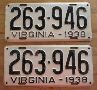 Virginia 1938 License Plate Pair - Quality 263 - 946