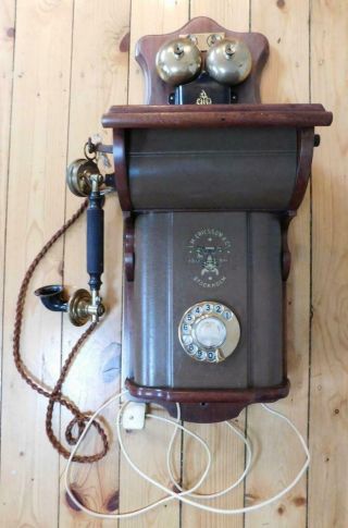 Antique Lm Ericsson Wall Telephone C1900s Rotary Dial Added