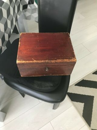 Vintage Wooden Box With Hinged,  With Key Ideal For Refurb Project