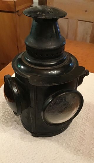 Antique Railroad Lantern Adlake W/ Burner Red & Clear Lens Mounting Bracket