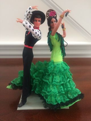 Vintage Spanish Marin Chiclana Plastic Couple Doll Flamenco Dancers Pair Figures