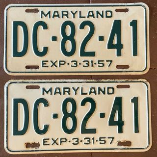 Maryland 1957 License Plate Pair - Quality Dc - 82 - 41