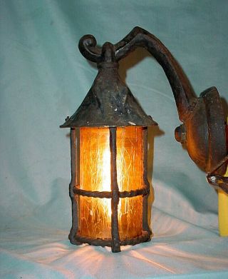 Arts Craft Cast Iron Porch Light Lamp Sconce Forged Gothic Spanish Mission 11 "