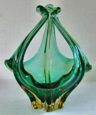 A Vintage Murano Sommerso Glass Bowl - Green & Amber