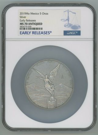 Antique Libertad - Mexico - 2019 5 Oz Silver Coin Ngc Ms 70 Early Releases Er
