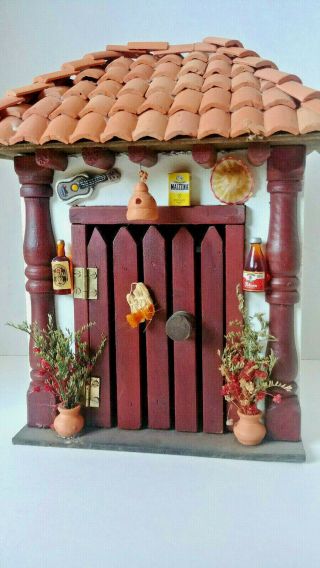 Vintage Spanish Folk Art Clay wall hanging building key holding diorama 3