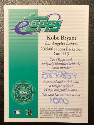 2005 Kobe Bryant Etopps In Hand/1000 3