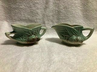 Vintage Mccoy Pottery Pinecone Green Creamer And Sugar Collectible
