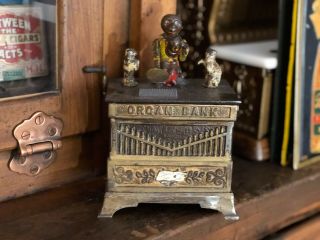 Rare Antique 1882 Kyser & Rex Cast Iron Monkey Organ Mechanical Bank
