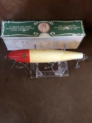 Vintage PFLUEGER PALOMINE 6096 Red/White Wood Fishing Lure W/Box Tackle Find 3