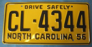 1956 North Carolina License Plate Professionally Restored Show Quality