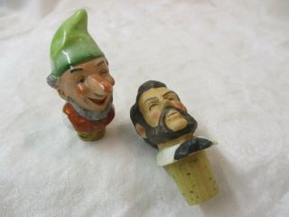 Vintage 2 Porcelain Bottle Stoppers Bearded Gentleman & Gnome