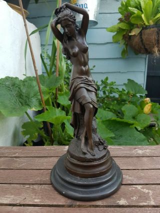 Antique Old Vintage Bronze Female Sculpture Semi Nude Figure On Base