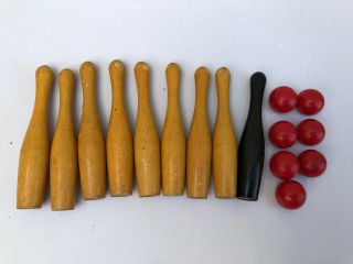 Vintage Set Of Snooker Table Skittles And Balls