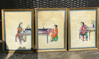 Set Of 3 Rare 19th Century Chinese Paintings On Rice Paper