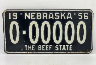 Collectible Vintage 1956 Nebraska The Beef State Sample License Plate 0 - 00000