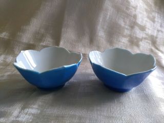 Vintage Set Of 4 Otagiri Blue Porcelain Lotus Flower Shaped Rice Bowls Japan 2
