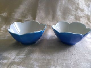 Vintage Set Of 4 Otagiri Blue Porcelain Lotus Flower Shaped Rice Bowls Japan 3