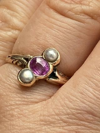 Antique 18k Gold Ruby Split Pearl Gold Ring - Uk Size L As Found