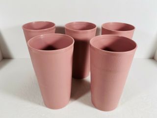 Vtg Tupperware Set Of 5 Glasses Tumblers Cups Dusty Rose Pink 873 12 Oz.