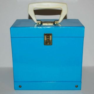 Vintage 45 Rpm 7 " Vinyl Record Storage Case Box Holds 50 Cardboard Blue Cyan Vtg