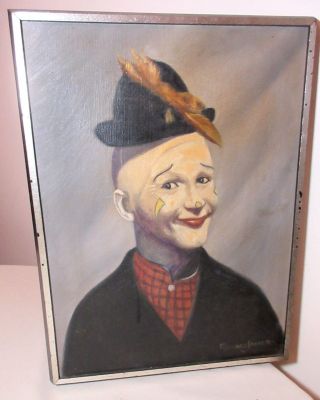 antique signed Richard James clown portrait oil painting on canvas 2
