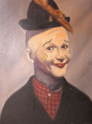 antique signed Richard James clown portrait oil painting on canvas 3