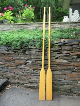 Very Interesting Old Wood Oars 78 " Long Paddles Blond Finish With Oarlocks