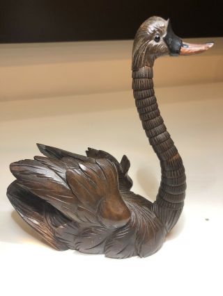 A Rare Antique C19th Articulated Black Forest Swan Pen Holder In