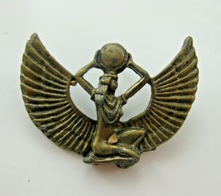 Vintage Biba 1970s Art Deco Winged Egyptian Goddess Brass Cast Brooch Pin Badge