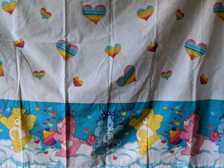 Vintage Care Bears Twin Flat Sheet " Sweet Dreams " Rainbow Hearts