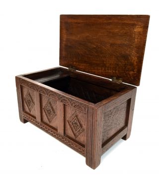 Antique Apprentice Furniture Piece Miniature Oak Wooden Coffer / Victorian Chest