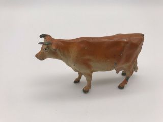 A156a Vtg Cast Lead Metal Toy Figure England Cow Steer Horns Bull 3 " Brown Farm