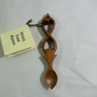 Vtg.  Wooden Hand - Carved Welsh Love Spoon 2 - Hearts 5.  5 " E.  Hughes