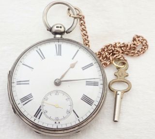 Antique Swiss Coin Silver Key Wind Pocket Watch W/ Key