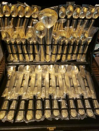 Wm.  Rogers & Son Enchanted Rose - Gold Plated Flatware - 51 Piece Set