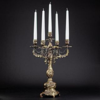Candelabra Bronze | Candle Holder Baroque | Gilded Brass French | 5 Lights 16.  7 "