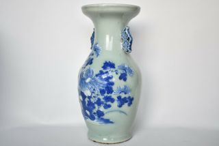 Antique Chinese Celadon Glaze Porcelain Vase with Blue Flowers 2