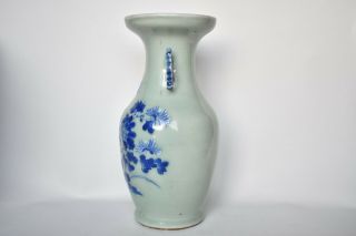 Antique Chinese Celadon Glaze Porcelain Vase with Blue Flowers 3