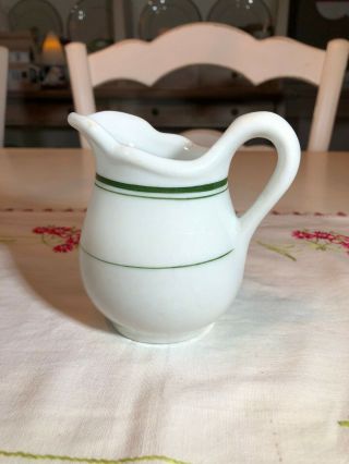Vintage Caribe China Restaurant Ware Creamer,  White With Green Stripes