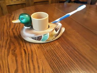 Vintage Andre Richard Bathroom Decor Duck Cup & Toothbrush Holder Made In Japan