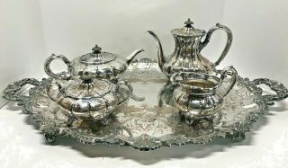 E.  G.  Webster Antique Silver - Plated Tea Set,  Xl Ornate 1800 