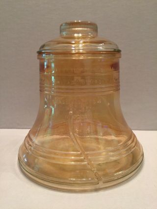 Vintage 1976 Bicentennial Liberty Bell Cookie Jar Carnival Glass - Gold Iridescent