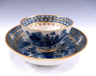 18th C.  Chinese Qianlong Nanking Export Blue White Porcelain Tea Bowl & Saucer