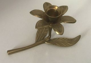 Vtg.  Solid Brass Candle Holder Handmade India Leaf/leaves Candlestick Stand