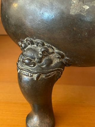 MAGNIFICENT ANTIQUE 19TH C CHINESE BRONZE CENSER BOWL WITH 3 LEGS - DRAGONS 2
