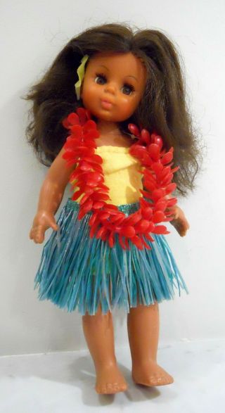Vintage Hawaii Hawaiian Hard Plastic Hula Girl Doll Lei,  8.  5 Inches,  1960s - 70s