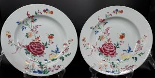 Chinese Antique Qing Dynasty,  Pair Qianlong Plates,  Flowers,  18c