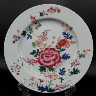 Chinese Antique Qing Dynasty,  Qianlong Plate,  With Peonies,  Lilies,  18c